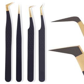 Fiber Tip Lash Tweezers For Eyelash Extension 4 Pcs Tweezers Professional Artist Tech Work Kit Tools,Best Volume Eyelash Lashes Extensions Precision Supplies Volume Boot 90 45 Degree(Rose Gold)