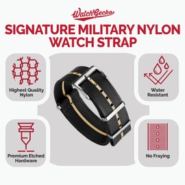 [WatchGecko] ウォッチゲコ スイスクオリティー・ミリタリーナイロン時計バンド －スタイリッシュ － 耐久性 ブラック＆ベージュ - 19mm
