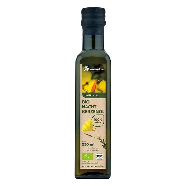 manako Organic Evening Primrose Oil, Native Pressed and 100% Pure, 250 ml Glass Bottle