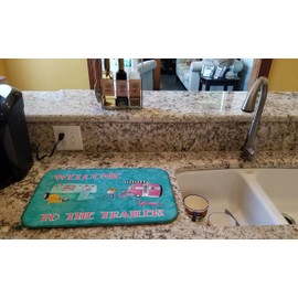 Caroline's Treasures 8760DDM Welcome to the Trailer Dish Drying Mat Absorbent Dish Drying Mat Pad for Kitchen Counter Dish Drainer Mat for Countertop, 14 x 21", Multicolor