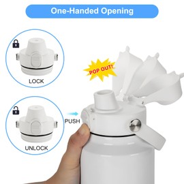 Auto Spout Lid for YETI Rambler Bottles, Fits 18/26/36/64 oz Bottles, Chug Replacement Lid Cap with Push-Button Lid and Flexible Handle, White