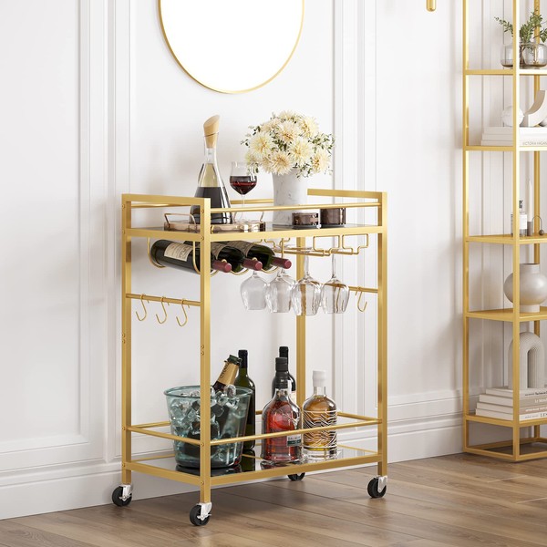TUTOTAK Bar Cart, Serving Cart for Home, Drink Cart, Mobile