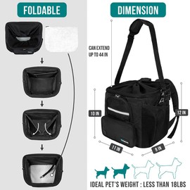 PetAmi Dog Bike Basket, Soft-Sided Ventilated Dog Bike Carrier Backpack, Dog Pet Bicycle Basket for Bike Handlebar, Small Medium Puppy Cat Kitten Car Booster Seat with Safety Strap (Black)