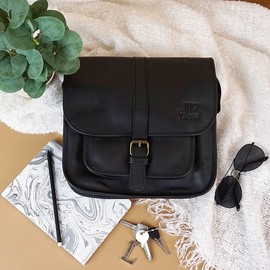 LECONI LE3085 Shoulder Bag for Women Leisure Bag Made of Buffalo Leather Women's Genuine Leather 28 x 26 x 10 cm, black