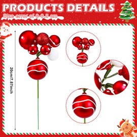 Daifunli 8 Pcs Red and White Candy Christmas Tree Picks 7.87 Inch Christmas Balls Ornaments Xmas Hanging Decorations for Xmas Tree Topper DIY Wreath Holiday Floral Vase Fillers Crafts Home
