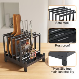 Qriocioa Pizza Peel Rack with 5 Available Slots, Steel Pizza Paddle Holder Rack with Non-Slip Feet for Pizza Spatula Turner, Storage Organizing and Saving Space Pizza Turning Oven (Black, 5 Slots)