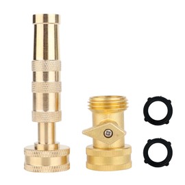 Garden Hose Nozzle High Pressure Adjustable Jet Nozzle, Water Sprayer, with Garden Water Hose Shut Off Valve, Heavy Duty Brass Hose Nozzle 3/4" GHT Connector