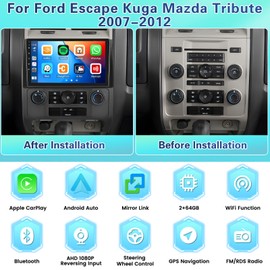 2+64GB Android Car Stereo for Ford Escape Kuga Mazda Tribute 2007-2012 Wireless Carplay Android Auto, 9 Inch Touchscreen Car Radio GPS Navi WiFi Bluetooth Backup Camera FM RDS Radio EQ SWC