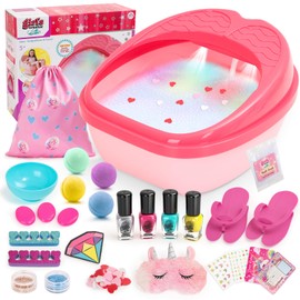Kids Foot Spa with Nail Kit for Girls 4-12, All-in-1 Kids Pedicure Foot Spa Day Salon Toy Kit with Colorful Lights & Nail Art, Party Birthday for Girl​s