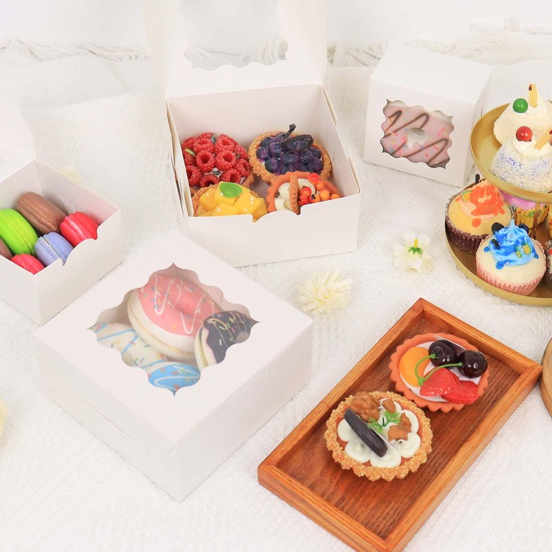 OUGEBOX 50 Pcs 4x4x2.5 Inch Bakery Boxes with Window, White