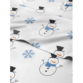 Queen Christmas Snowman Sheet Set - Holiday Xmas Pattern Linen Set - Deep Pockets - Snug Fit - 4 Piece - Wrinkle Free - Comfy & Cooling Festive Winter Bedding - Easy To Care For - Kid Friendly