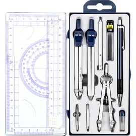 Outus 13 Pcs Geometry Set for Students Math Protractor Compass with Rulers Mechanical Pencil Lead Refills Storage Box of Protractors Kit for School Class Student Drafting Drawing