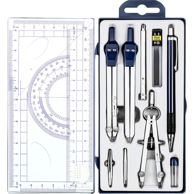 Outus 13 Pcs Geometry Set for Students Math Protractor Compass
