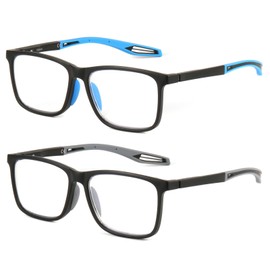 Missfive 2 Pack +1.5 Reading Glasses Blue Light Blocking, Flexible TR90 Frame Sporty Style Lightweight Readers, Anti Eyestrain with Spring Hinge Eyewear