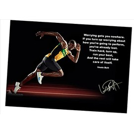 USAIN BOLT INSPIRATIONAL/MOTIVATIONAL WORRY GETS YOU NOWHERE POSTER/PRINT/PICTURE