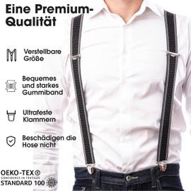 Pierrot Men's Trouser Braces, Wide and Vintage – Made in Germany/France – Adjustable Length up to 130 cm – 100% German and French - l