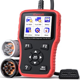 Heavy Duty Truck Scanner, iCarsoft HD V3.0 Multi-System OBD2 Diagnostic Scan Tool for Truck, Car, Mini Van, Light Duty Vehicle, Code Reader,Battery Test, Graphic Data Display-Red