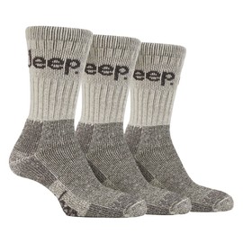 Jeep Mens 3 Pair Luxury Terrain Cushion Sole Walking Hiking Work Socks 6-11 (Stone)