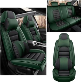 Cscevt 5 Seat Covers for Volkswagen Jetta 2005-2023 Leather Car Seat Covers Waterproof Soft Car Seat Protectors Comfort Premium Auto Seat Covers with Airbag（Luxury,Black+Green）