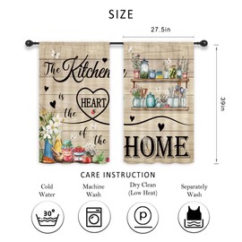 Riyidecor Farmhouse Vintage Kitchen Curtains Rustic Wood Plank Barn Door Retro Country Cups Fruits Butterfly Countryside Rod Pocket Floral Bedroom Living Room Treatment Fabric 2 Panels 27.5Wx39H Inch