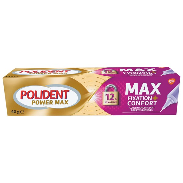 Polident Max fixation + Confort Crème fixatrice, Pour Prothèses Dentaires Partielles ou Complètes, sans goût et colorant artificiel, 40g