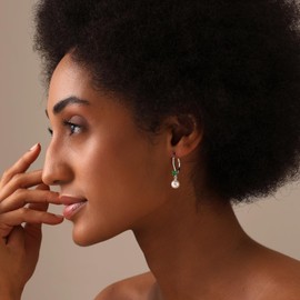 LeCalla 925 Sterling Silver Lightweight Italian Design Simulated Pearl Cubic Zirconia Small Leverback Drop Dangle Earrings for Women Teen 32 MM