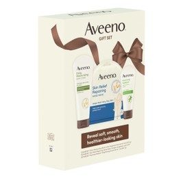 Aveeno Spa Day Gift Set, Full Body Skincare Set with Positively Radiant Face Scrub, Daily Moisturizing Body Lotion, & a Pair of Single-Use Skin Relief Hand Masks, Non-Comedogenic, 3 Items