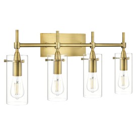 Linea di Liara Effimero Modern Farmhouse Bathroom Vanity Lights Fixtures 4 Lights Over Mirror Gold Vanity Lights for Bathroom Light Fixtures Industrial Lighting Clear Glass Covers, UL Listed