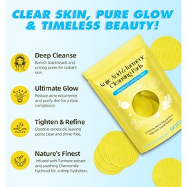 Almohadillas limpiadoras de cúrcuma para manchas oscuras, almohadillas de ácido kójico de cúrcuma, almohadillas limpiadoras de ácido kójico y cúrcuma para la cara - 40 piezas