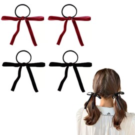 YANHUILAY Velour Ribbon, Hair Elastic (Set of 4), Velor, Hair Accessories, Girls, Hair Ornament, Stylish, Cute, Gentle on Your Hair; Weddings, Graduations, School Entrance Ceremonies, Adult