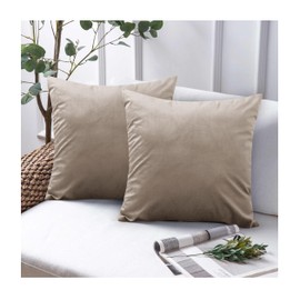 Opulent Dreams Velvet Cushion Covers (Pack of 2) - 45cm x 45cm (18x18 Inch) Square Throw Pillowcases - Ideal for Sofa and Bedroom - Featuring Invisible Zippers (Beige)