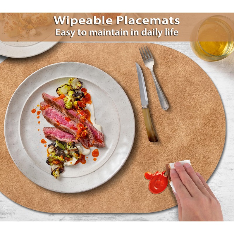 ADRIMER Placemats, Heat Resistant Oval Placemats Set of 6 Washable