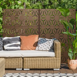 Metal Privacy Screen Outdoor Privacy Screen 72" H×47" W, Freestanding Decorative Privacy Screen for Balcony Patio Lawn Garden, Privacy Fence Privacy Panel-Brown&Star