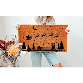 Christmas Doormat, Santa Sleigh & Reindeers, Premium Coconut Tufted Coir Doormat, Door Mat Available in 5 Sizes 3560**