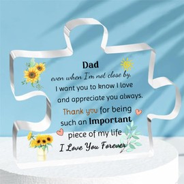 Daddy Acrylic Plaque Puzzle Ornaments Men Dad Birthday Christmas Present Home Desk Signs Decoration Papa Retirement Family Appreciate Thank You Sunflower Keepsakes