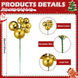 Daifunli 8 Pcs Gold Christmas Tree Picks 7.87 Inch Xmas Balls Ornaments Christmas Decorations for Xmas Tree Topper DIY Wreath Holiday Floral Vase Fillers Crafts Home Decor