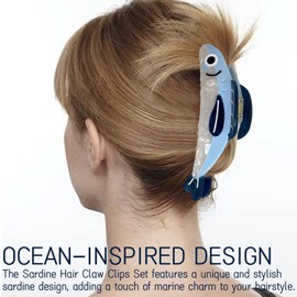 2Pcs Sardine Hair Claw Clips Set - Ocean-Themed Hair Accessories for Women, Suitable for Thick and Thin Hair, Strong Hold and Novelty Gift
