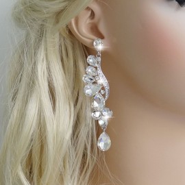 EVER FAITH® Wedding Silver-Tone Lots Tear Drop Dangle Earrings Clear Austrian Crystal N02054-5