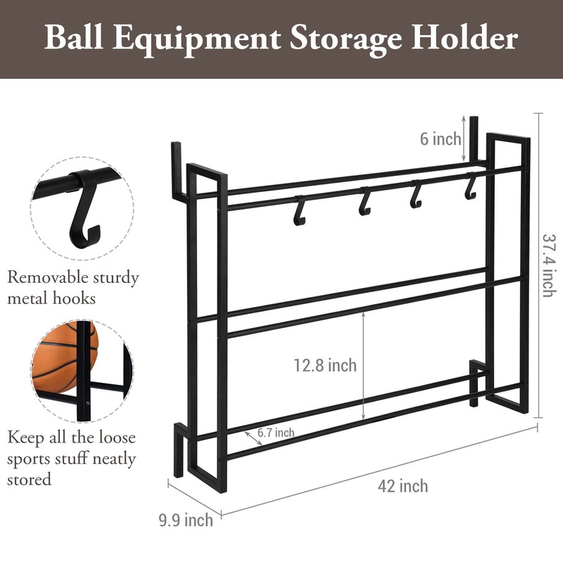 MyGift Ball Rack Wall Mounted, 3 Tier Gym Exercise Equipment
