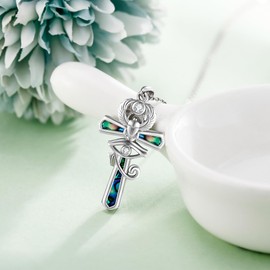 YAFEINI Ankh Necklace 925 Sterling Silver Abalone Shell Egyptian Pendant Mother's Day Jewelry for Women Mom