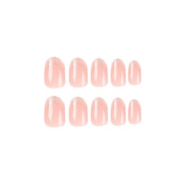 XZMeiLun Ombre Pink Press On Nails Short Ovale 24 Pcs, Ombre Designer Reusable Acrylic Fake Nails with Glue, Glossy Soft Gel Nails Wedding and Party, Stick On Glue On Nails, Nails for Women Gift