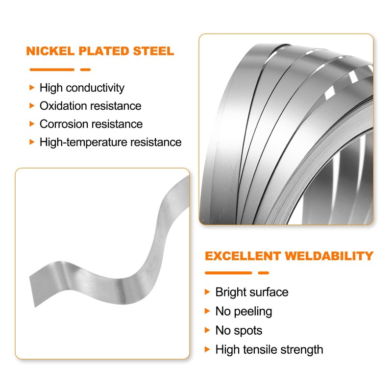 HARFINGTON Nickel Strip 0.2mm x 8mm (32.8ft / Roll) Nickel