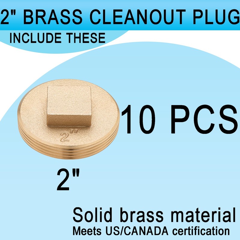 (10 Pack) Asterbacks 2 inch Sewer Cleanout Cap Brass Plug,