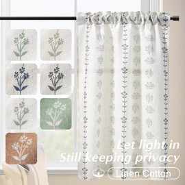 French Country Curtains for Kitchen,Sheer Linen Nautical Geometric Aztec Western Curtains for Cabin,Dark Navy Blue