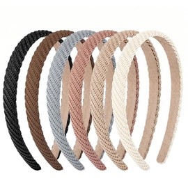 6 Pack Trendy Headbands for Thicker Hair, Non Slip 0.6 inch Thin Knitted Hairbands Assorted Colors for Girls Summer Dress Outfit