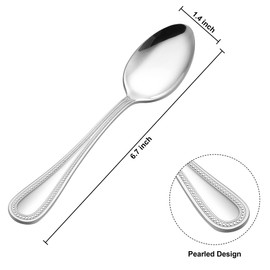 E-far - Juego de 12 cucharaditas de acero inoxidable, 6.7 pulgadas, borde perlado, pequeñas cucharas de té de postre para el hogar, cocina y restaurante, no tóxico, pulido con espejo, apto para lavaplatos