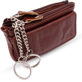 Safekeepers Leather Key Case - Small Key Bag with Zip for Men and Women, Mini Key Case for Car Keys, orange, Key case