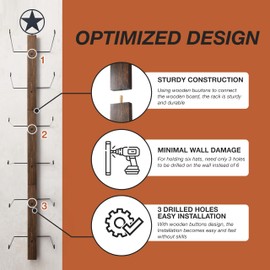 P-ALADIN Cowboy Hat Holder, Cowboy Hat Rack for Wall, 6-Piece Wall-Mount Western Hat Organizer with Wooden Board – Storage Hat Holder Organizer