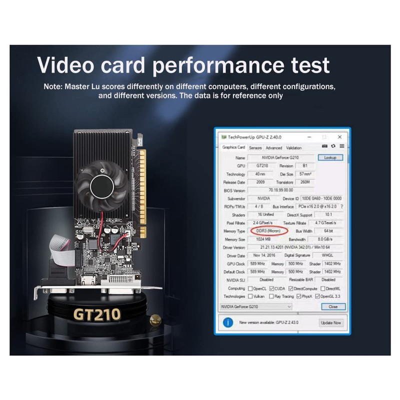 Lrtzizy GT210 1GB Graphics Card PClE X16 2.0 GPU Computer