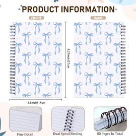 INCOK Blue Bow Notebook - Coquettte School Supplies Bow Journal Cute Note Book Preppy Back to School Stuff Study Supplies Stationery for Students Girly Teen 5.5x8.3 Inches
